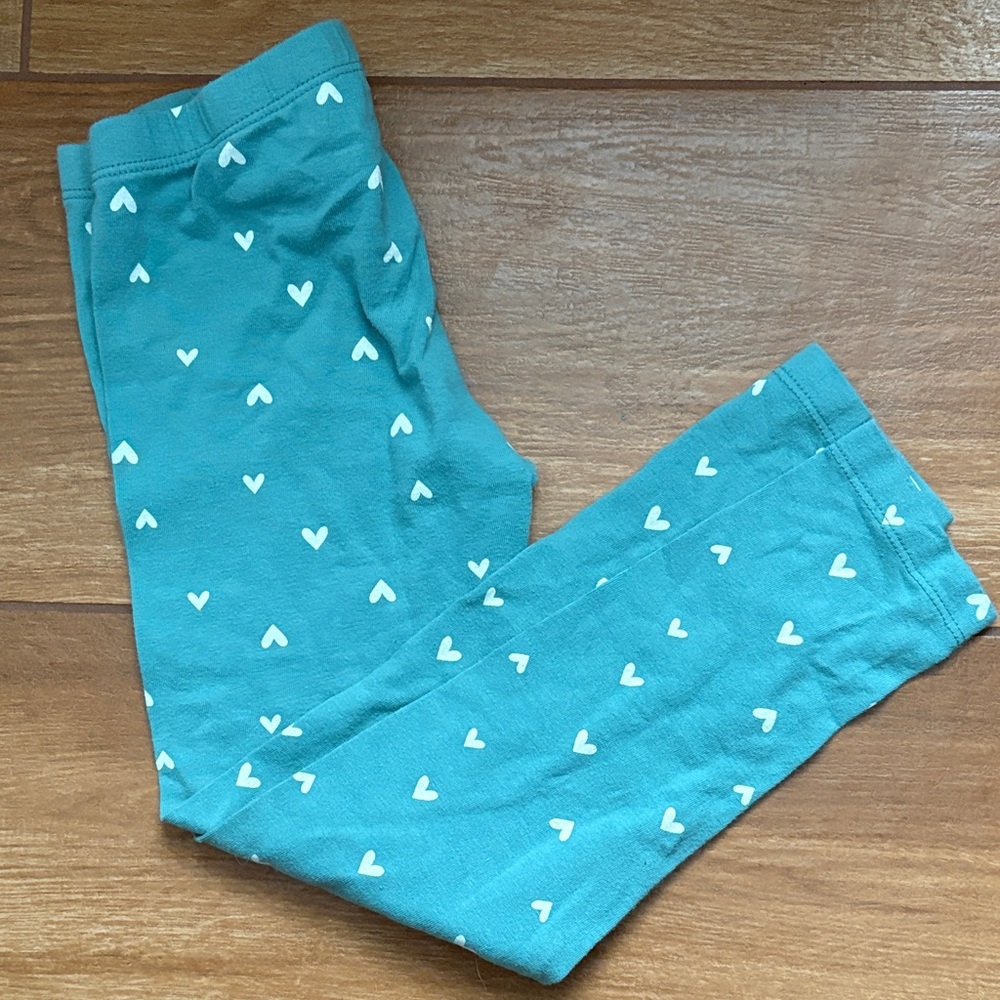 Old Navy Kids Leggings in Teal with White Hearts